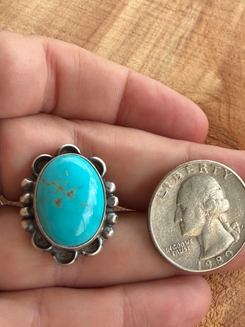 Navajo Handmade Ronnie Martinez Kingman Turquoise Ring Size 7.5
